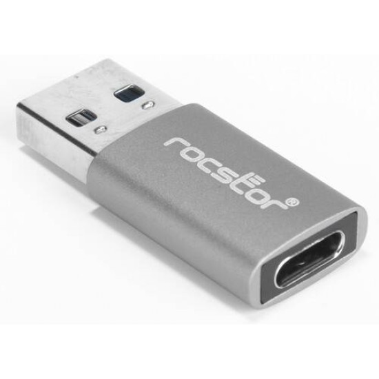 Rocstor USB 3.1 Gen 1 Type-C Female to USB Type-A 3.0 Male Adapter (Aluminum Gray)