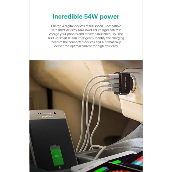 RavPower Car Charger 54W - 4 USB